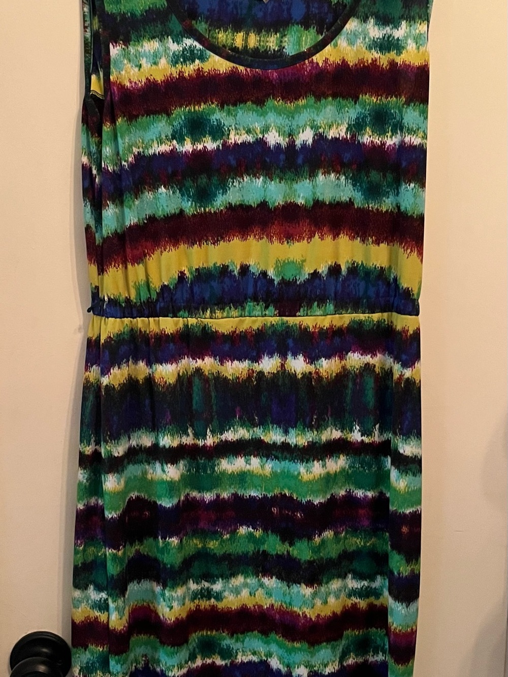 Calvin Klein Multicolor Striped Midi Dress in Blue, Green, Yellow,